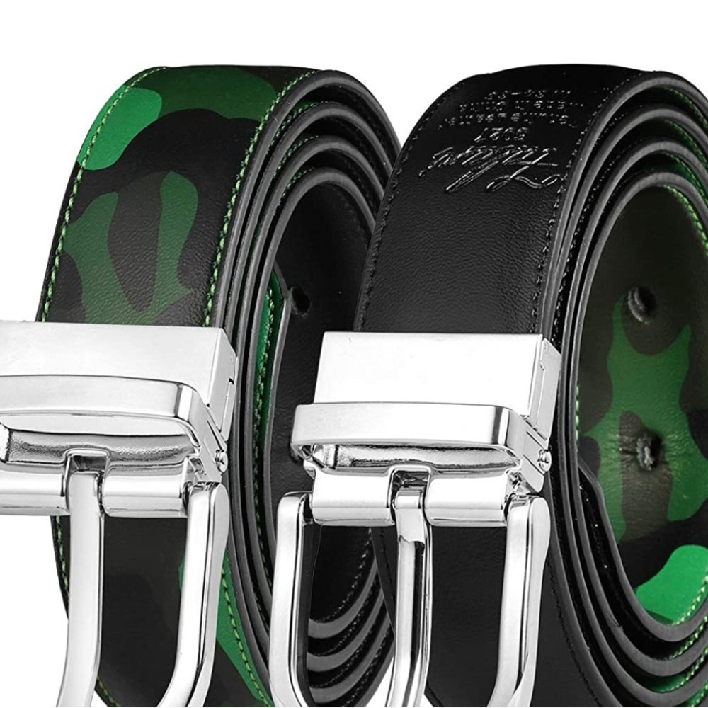 Falari Men’s Reversible Dress Belt Green Black Camouflage 9023 GRN CAMO XL New